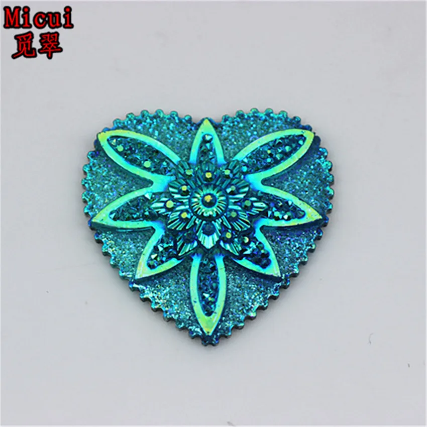 Micui 20pcs 30mm AB Color Resin Rhinestones Flat Back Heart Gems Button For Clothes Dress Crafts Garment decoration ZZ529 | Дом и сад