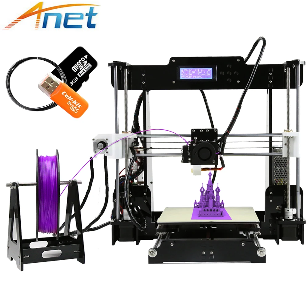 Anet 3d принтер Autolevel и нормальный A8 A6 легко собрать Reprap i3 DIY комплект с нитью 8 Гб SD