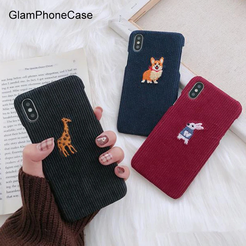 GlamPhoneCase Embroidered Dog Rabbit Phone Case For iPhone XS Max XR 8 8plus 7 7plus 6S 6Splus 6 6plus Corduroy Animal Cover |