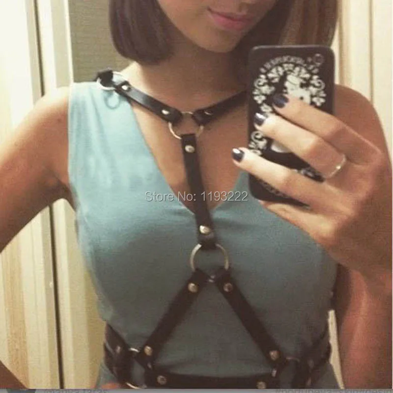 Кожаный чокер ручной работы в стиле панк-рок готический ремень-портупея с лямкой