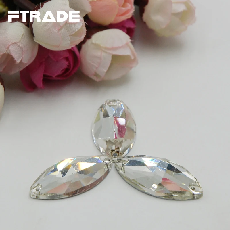 Акция лучшее качество прозрачный кристалл конский глаз тип Flatback пришитые стразы