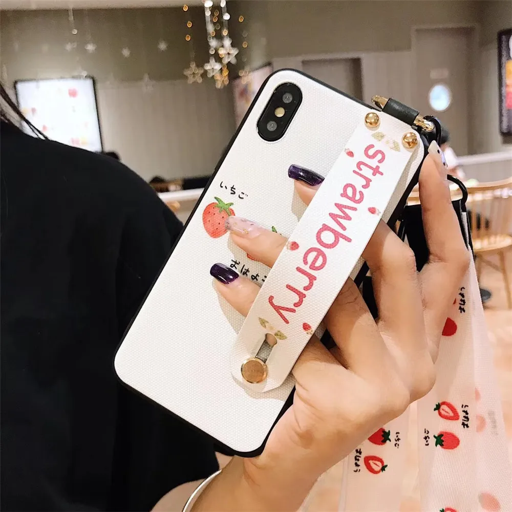 Wrist Strap Ring Phone Cases for Huawei Mate20 P20 Pro Strawberry Cactus Soft TPU Black Cover Honor 10 V20 Nova2 3 4e Couque |