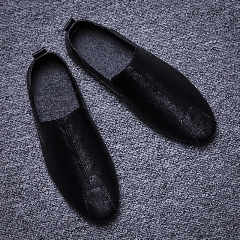 Solid Fashion Men Loafers Spring Black Leather Casual Shoes Male Slip-On Footwear Comfort Soft Driving White #XP012 | Обувь