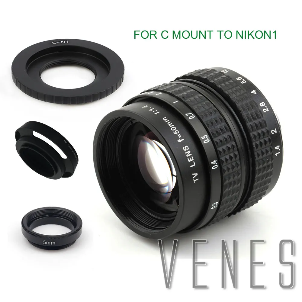 Объектив Venes 50 мм f/1 4 CC TV F1.4 для Nikon 1 M4/3 Pentax Q Nex Fuji FX EOS M A6300A5100 A6000 A5000 A3000 OM-DE-M10 II |