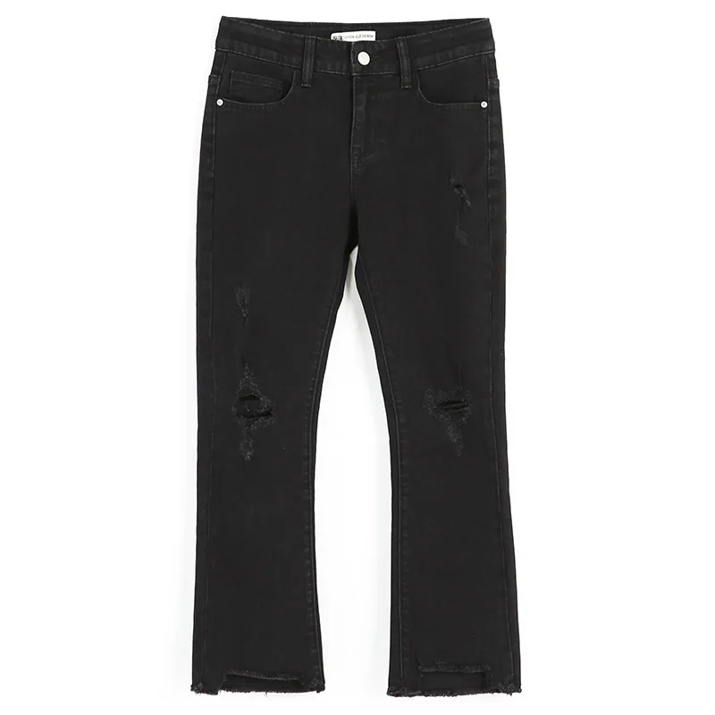 Женские рваные джинсы LEIJIJEANS повседневные узкие черные джинсы-клеш со средней