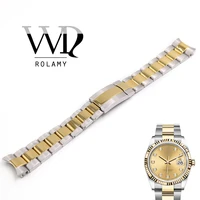 rolamy watchbands 20mm stainless steel strap for datejust solid curved end screw links replacement loops bracelet watch band