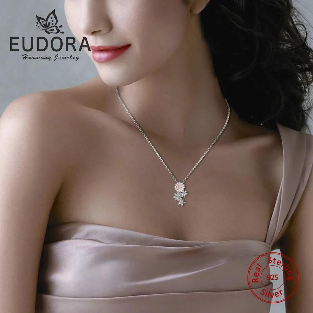 Женское ожерелье из серебра 925 пробы с розовым цветком вишни|silver pendant necklace|925 sterling