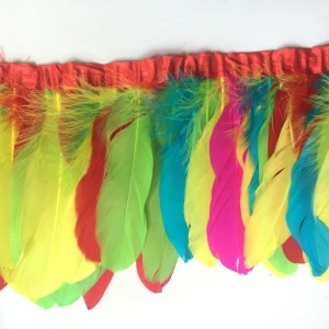 colorful 4 ярда/партия, разноцветные, натуральные гусиные перья, бахрома, золотые наконечники, гусиные перья, отделка с атласной лентой, лента для юбки - Цвет: colorful