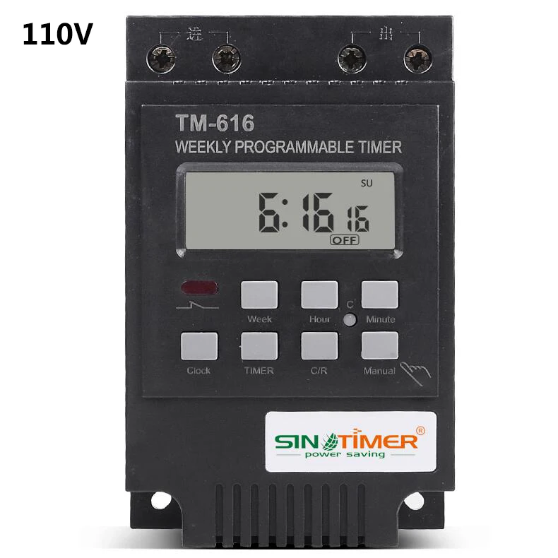 110V black Urijk TM-616 еженедельные программируемые таймеры 30 Ампер контроль нагрузки 17 вкл/Выкл 12 в 110 В 220 В 24 ч цифровой переключатель контроля времени - Цвет: 110V black