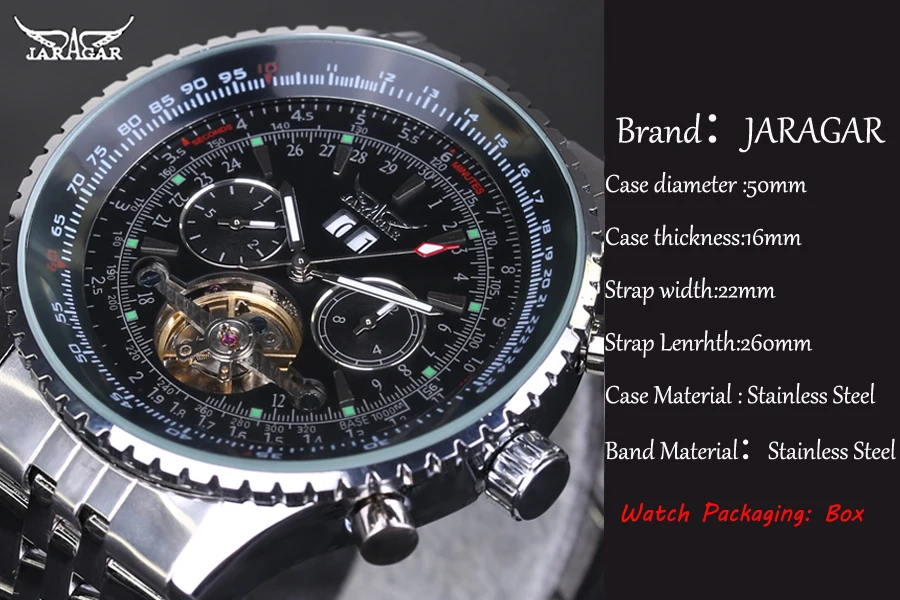 

Men Watch Luxury Brand Jaragar Tourbillon Automatic Mechanical Watches Multifunction Men Watch Full Stainless Steel Montre Homme