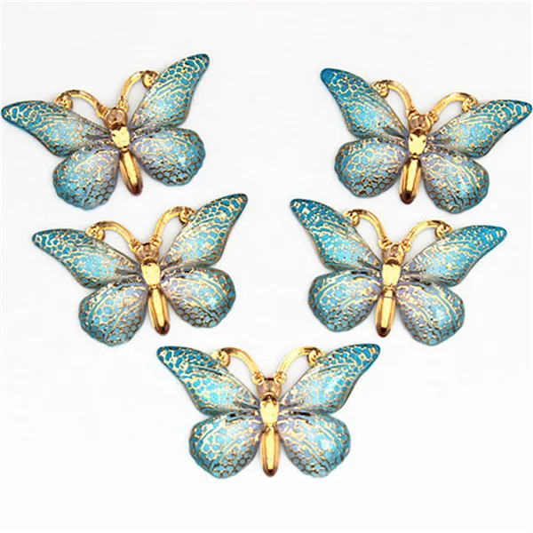 Sky Blue Новинка, 15 шт., смола, большие цветные бабочки, плоская задняя часть, стразы, аппликации, сделай сам, 1 отверстие, свадебные аксессуары для скрапбукинга, ремесло, WC556 - Цвет: Sky Blue