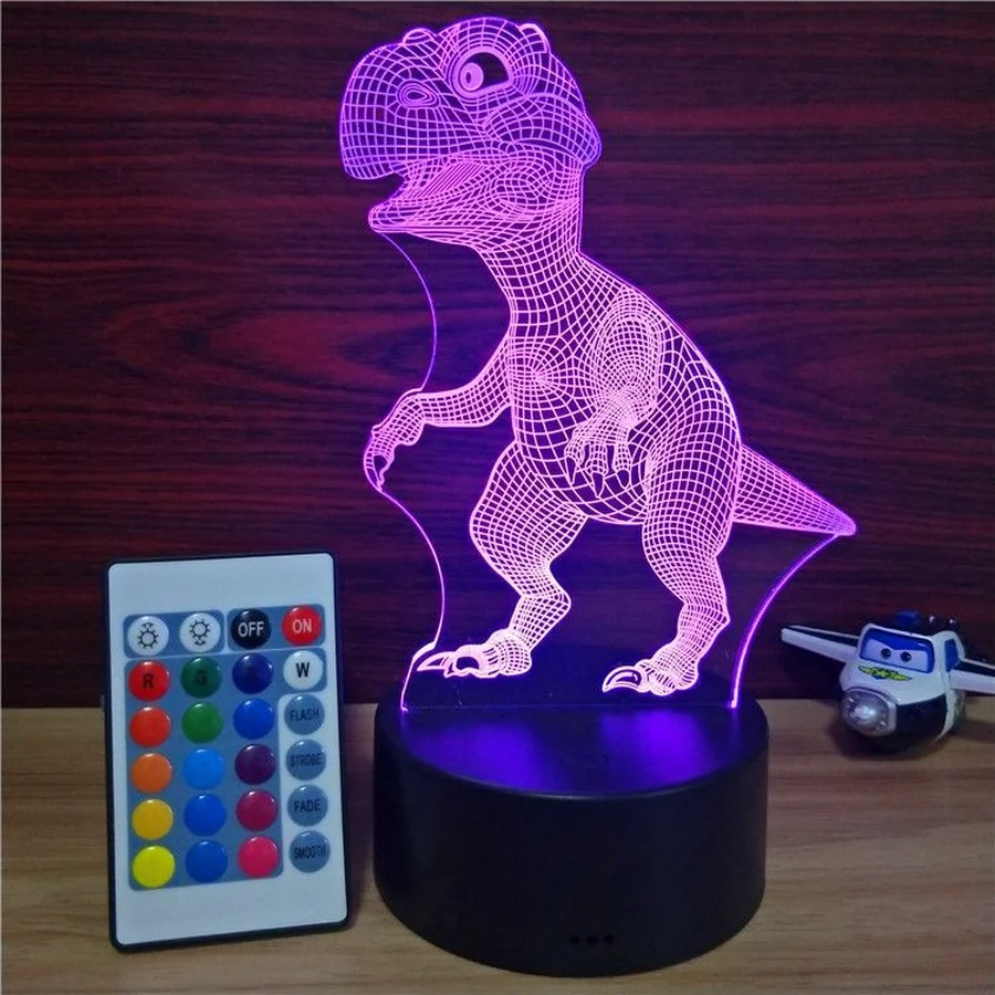 Акриловый светодиодный ночник с динозавром Многоцветный 3D светильник