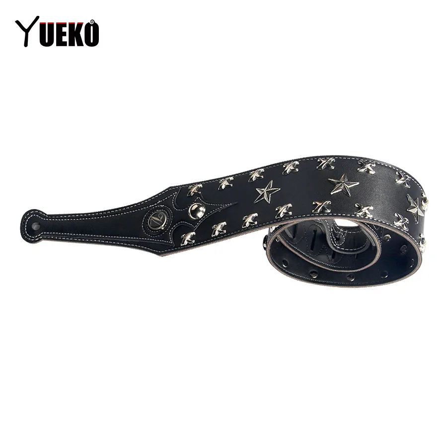 YUEKO черный кожаный ремешок для гитары прочный и крутой акустической