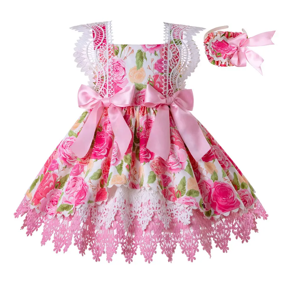 As picture Pettigirl/Детские Платья с цветочным узором для девочек; праздничное платье с кружевными рукавами-крылышками и милыми розовыми бантами; детская одежда; G-DMGD203-19 - Цвет: As picture