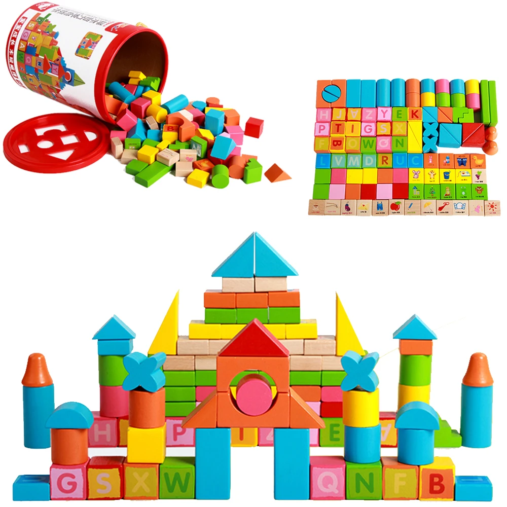 

Premium Intelligence Toy Beech Wood Models Building Blocks Toys for Children Education Bricks with Letters Alphabets 100 PCS/set