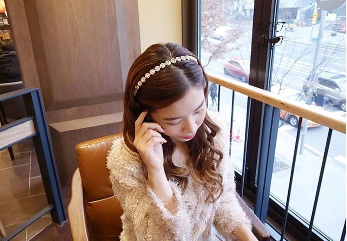 Fashion Style Women Rhinestone Crystal Flowers Pearl Head Chain Headband Hair Band Shiny Accessories Hairband |