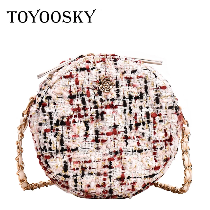 TOYOOSKY круглые сумки через плечо для женщин дизайнерская шерстяная мини-сумка женская сумка на плечо с цепочкой маленькая круглая Сумка-клатч