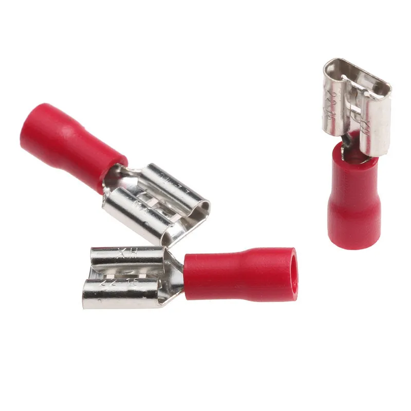100Pcs Red FDD1.25-250 100 шт. женский изолированный Электрический обжим терминалов для 0,5-1.5mm2 проводные, кабельные разъемы AWG 22-18 - Цвет: 100Pcs Red