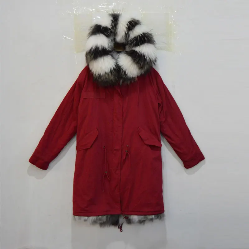 Long style Luxury real fox fur women parka coat black &amp white grey joint lining winter | Женская одежда