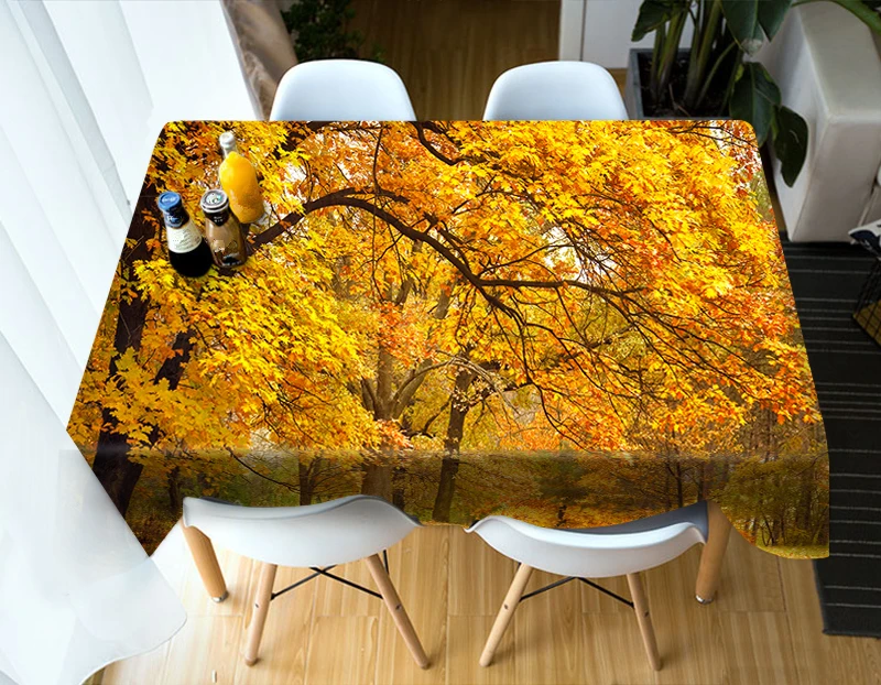 Скатерть 3D с рисунком синего неба и красных кленовых листьев моющаяся хлопковая