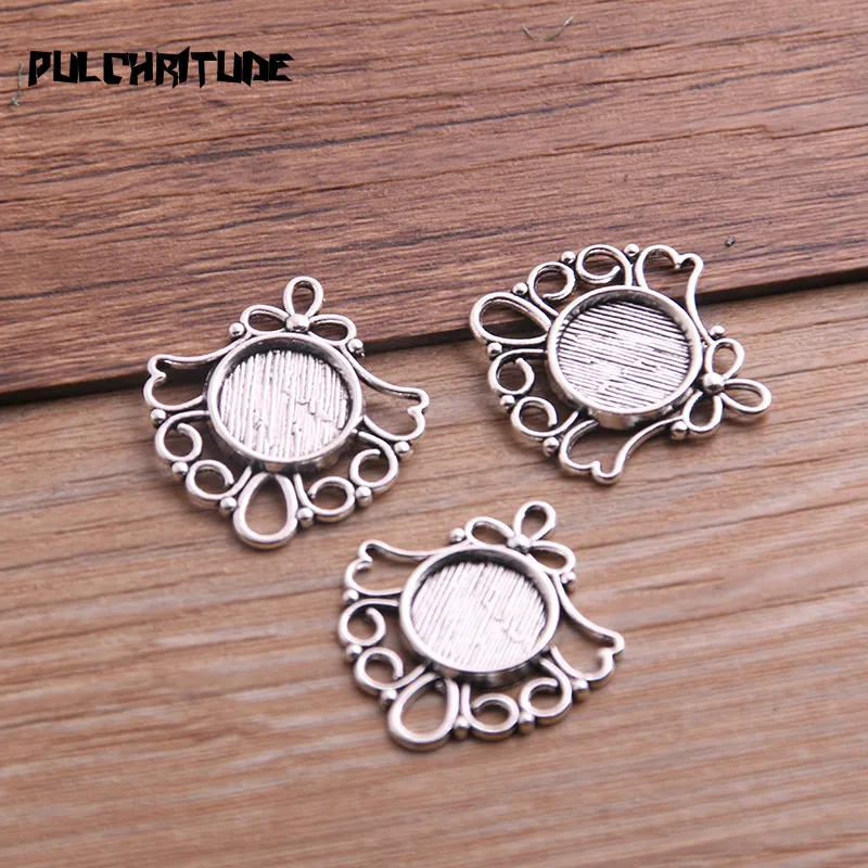  Two Color 10pcs Metal Flowers 26*29mm(Fit 12mm dia) Round Cabochon Pendant Setting Jewelry Blank Findings T6758 | Украшения и