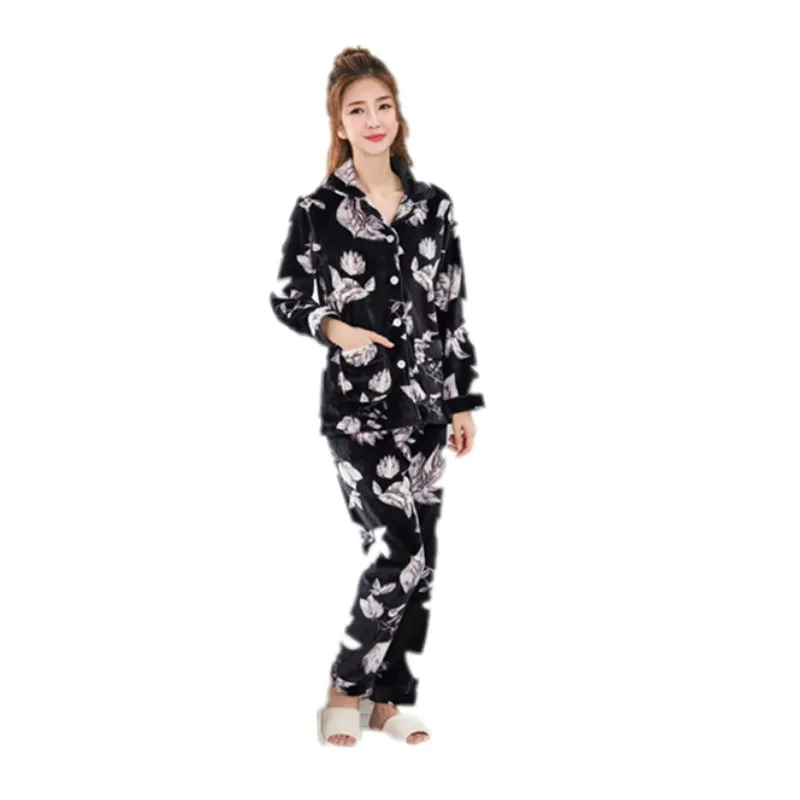

5XL 6XL Pregnant Flannel cartoon thick Autumn winter women Pajamas plus size M-4XL coral fleece sleepwear women Pajama Sets