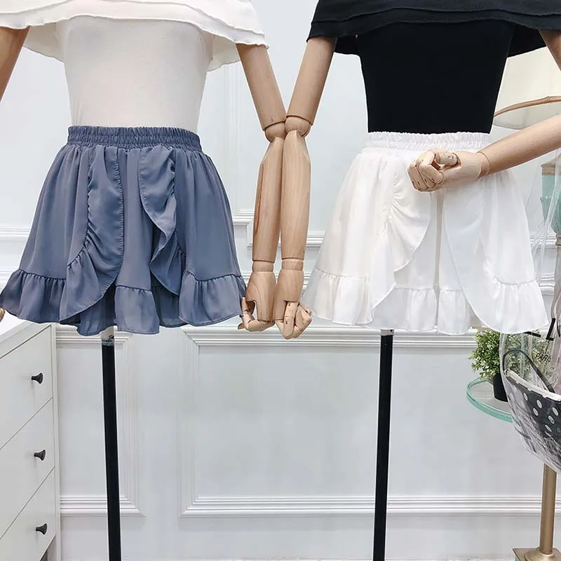 DOSOMA эластичным поясом шифон мини юбка женщин рюшами line короткая женская