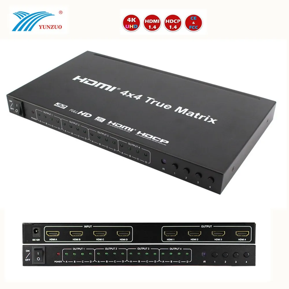 HDMI матричный коммутатор 4X4 4K x 2K 4 вход Выход сплиттер матрица 4x4 поддержка IR Romote