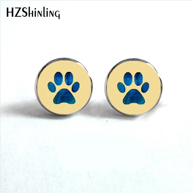 

ED-0032 New Arrival Dog Paw Earrings Handmade Round Glass Dome Lovely Dog Footprints Stud Earrings for Animal Lover Gift HZ4