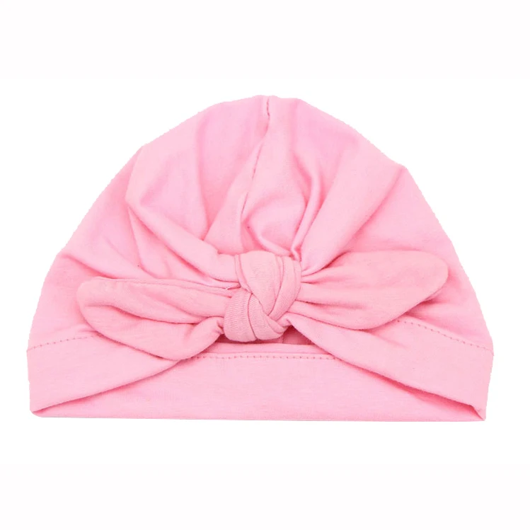 Pink Хлопковая детская шапочка с узлом для новорожденных; реквизит для фотосессии; яркие цвета; детская шапочка для маленьких девочек и мальчиков; аксессуары для детей; 1 шт - Цвет: Pink