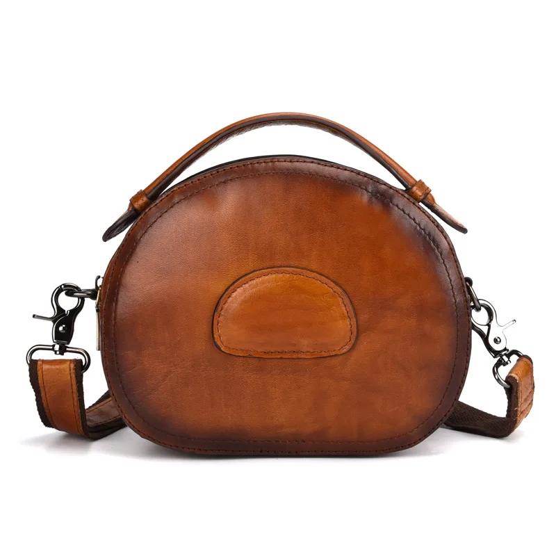 Head Layer Cowhide Women Crossbody Bag Creative Leather Small Single Shoulder Vintage Brown Round Messenger Bolso Mujer | Багаж и сумки
