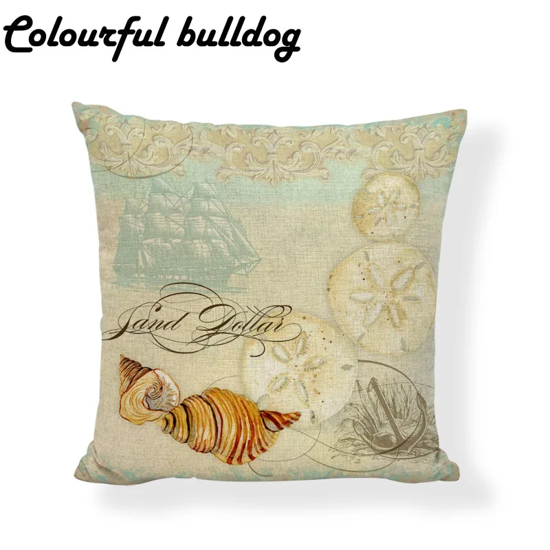 Ретро потертый шик деревянный коралловый Маяк морские раковины наволочка 43*43 см