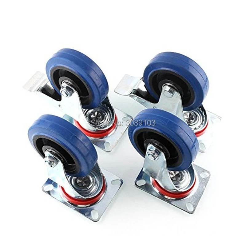 4 шт. 3 дюймовое среднее резиновое колесо синее с тормозом|rubber caster wheels|caster wheelwheels with