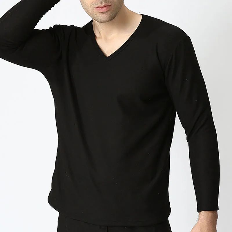 Black(no pants) Осенне-зимнее термобелье 5XL 6XL 7XL 8XL 9XL бюст 180 см плюс размер вес 165 кг флис V образным вырезом большой размер мужские кальсоны - Цвет: Black(no pants)