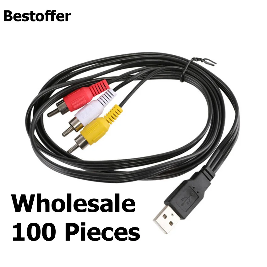Оптовая продажа 100 шт./лот 1 5 м/5 футов 3 RCA штекер к USB A адаптер аудио видео данных