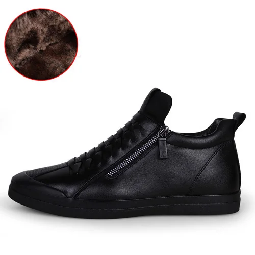 

Men Boots Warm Plush Mens Winter Shoes Fashion Men Snow Boots Zipper Male Ankle Boots Black Cotton Inside Men Shoes
