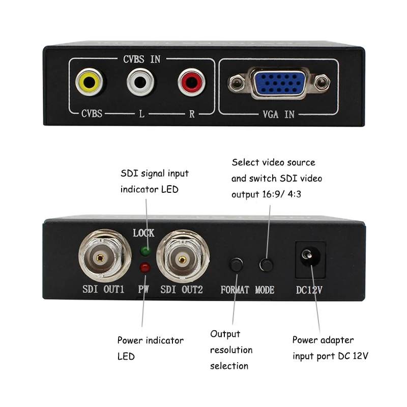 Фото Видеоконвертер VGA CVBS в SDI Scaler VGA + CVBS в 2, тактический военный класс SDI для систем видеонаблюдения №4