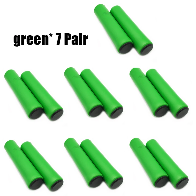 Green 7pair 7Pair/lot Bicycle Handle bar Grips Cover Outdoor MTB Mountain Bike Cycling Bicycle Silicone Anti-slip Handlebar Soft Grips - Цвет: Green 7pair