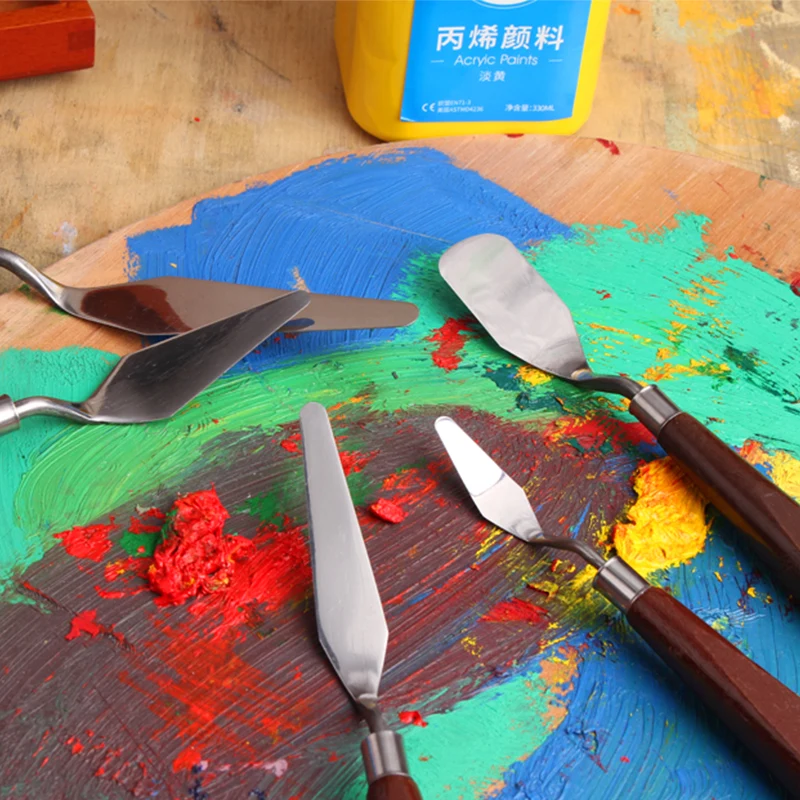 

Oil painting scraper paint 5 piece set oil painting knife blade picking knife tip round flat art painting supplies