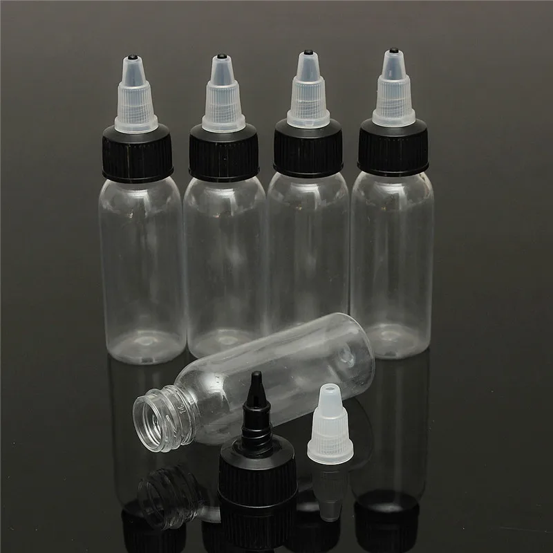 

5 Pcs 30ml Plastic Empty Tattoo Ink Pigment Bottles Twist Top Black Cap Transparent Clear Bottle Supply Tattooing Accessories