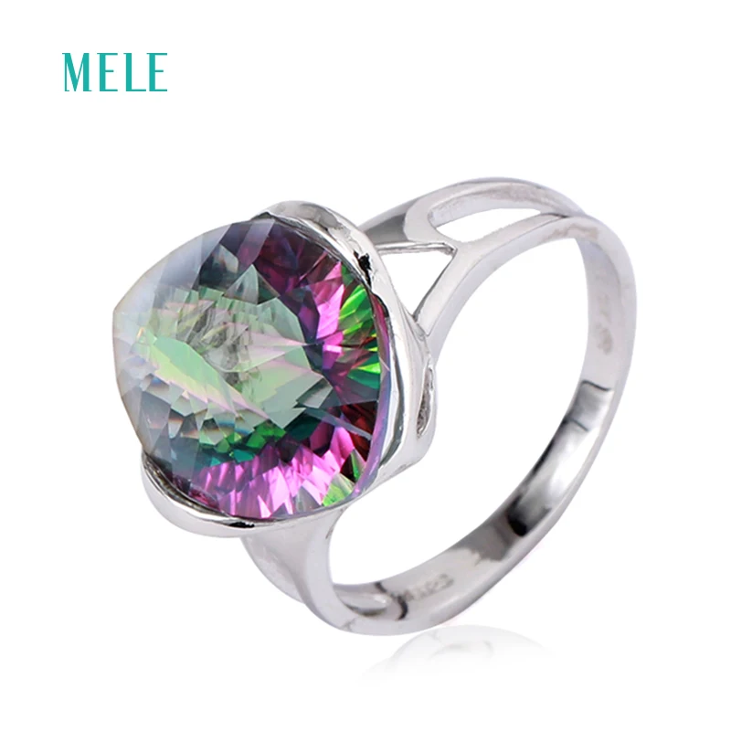 Кольцо с натуральным радужным мистическим квартом модный дизайн популярный вид