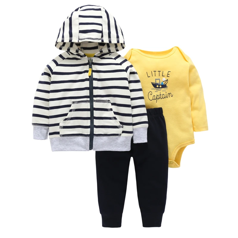 6-24M baby boy clothes Long sleeve hooded coat letter embroidered+orange romper+pants new born girl 3pcs clothing set cotton | Детская