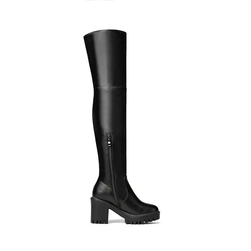 Женские сапоги ботфорты QUTAA замшевые/ПУ Модные однотонные с закругленным носком