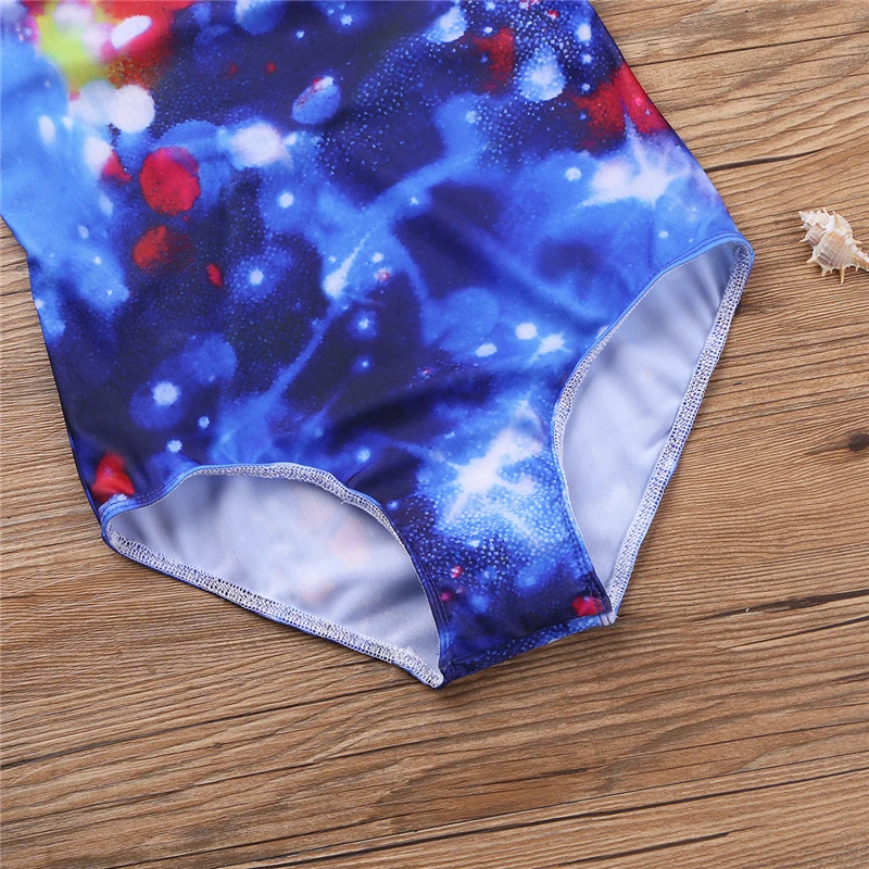 Children gymnastics leotard Dress O-Neck Cutout Back Galaxy holographic printing gymnastic performance Jumpsuit | Детская одежда и