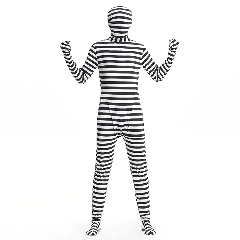 Для мужчин ed Косплей заключенного костюмы страшный черно белый полосатый