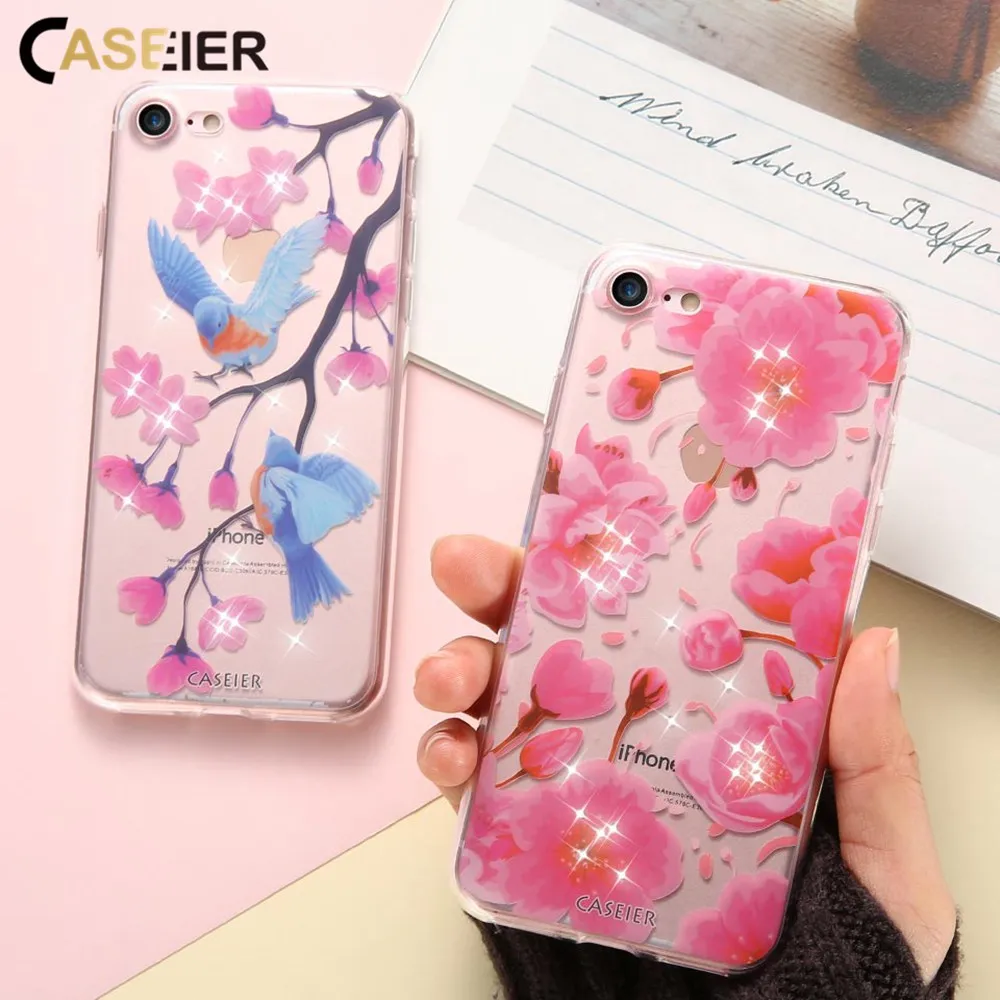 Caseier цветочным рисунком чехол для iPhone 6 6s 7 Plus крышка Капа мягкий силиконовый Floral