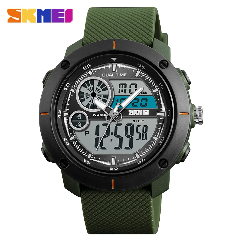 Green SKMEI новые уличные спортивные часы люксовый бренд Цифровые кварцевые часы мужские водонепроницаемые военные армейские наручные часы Relogio Masculino - Цвет: Green