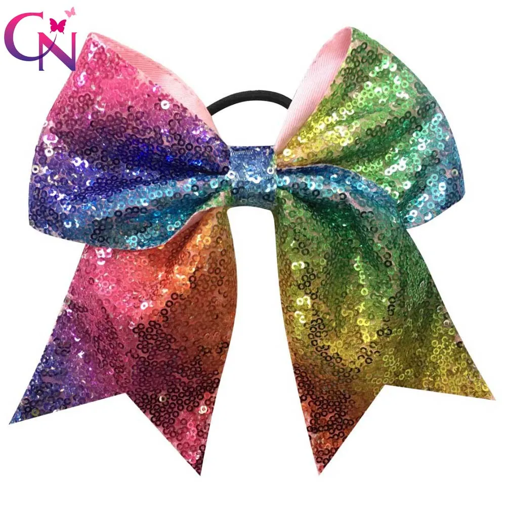 CN 7 &quotРадужные Блестки Cheer банты с резинкой для девочек Дети ручной работы