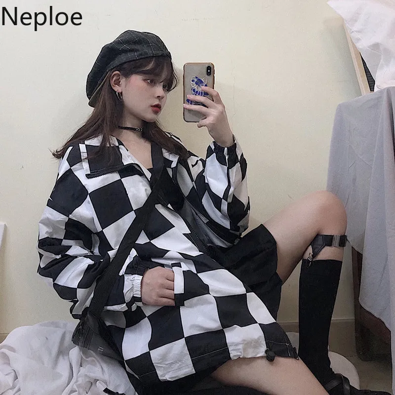 Осенняя свободная клетчатая куртка для влюбленных Neploe повседневная одежда с