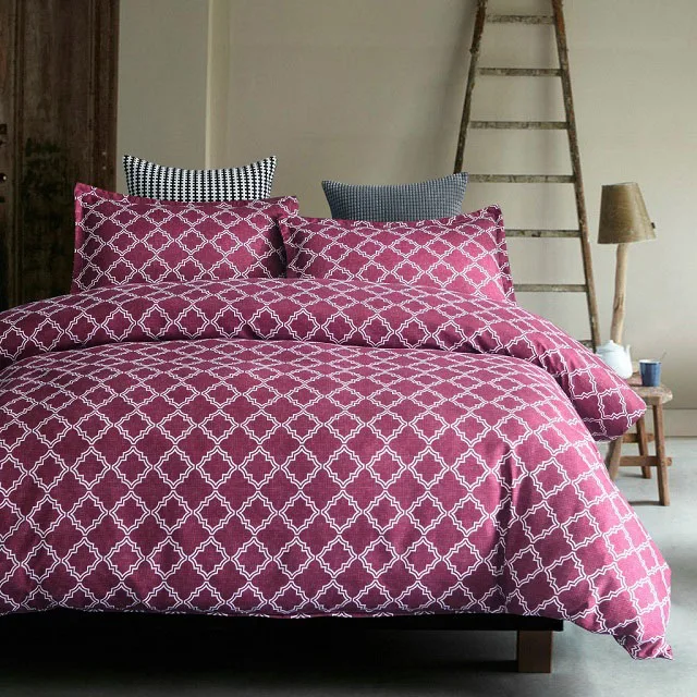 Brief Geometric Duvet Cover Set 3pcs Bed Set Twin Double Queen King Size Bed linen Bedclothes bedding sets(No Sheet No Filling - Цвет: red